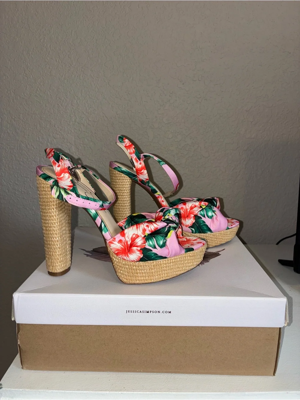 Jessica Simpson Pink Floral Woven Platform Sandals